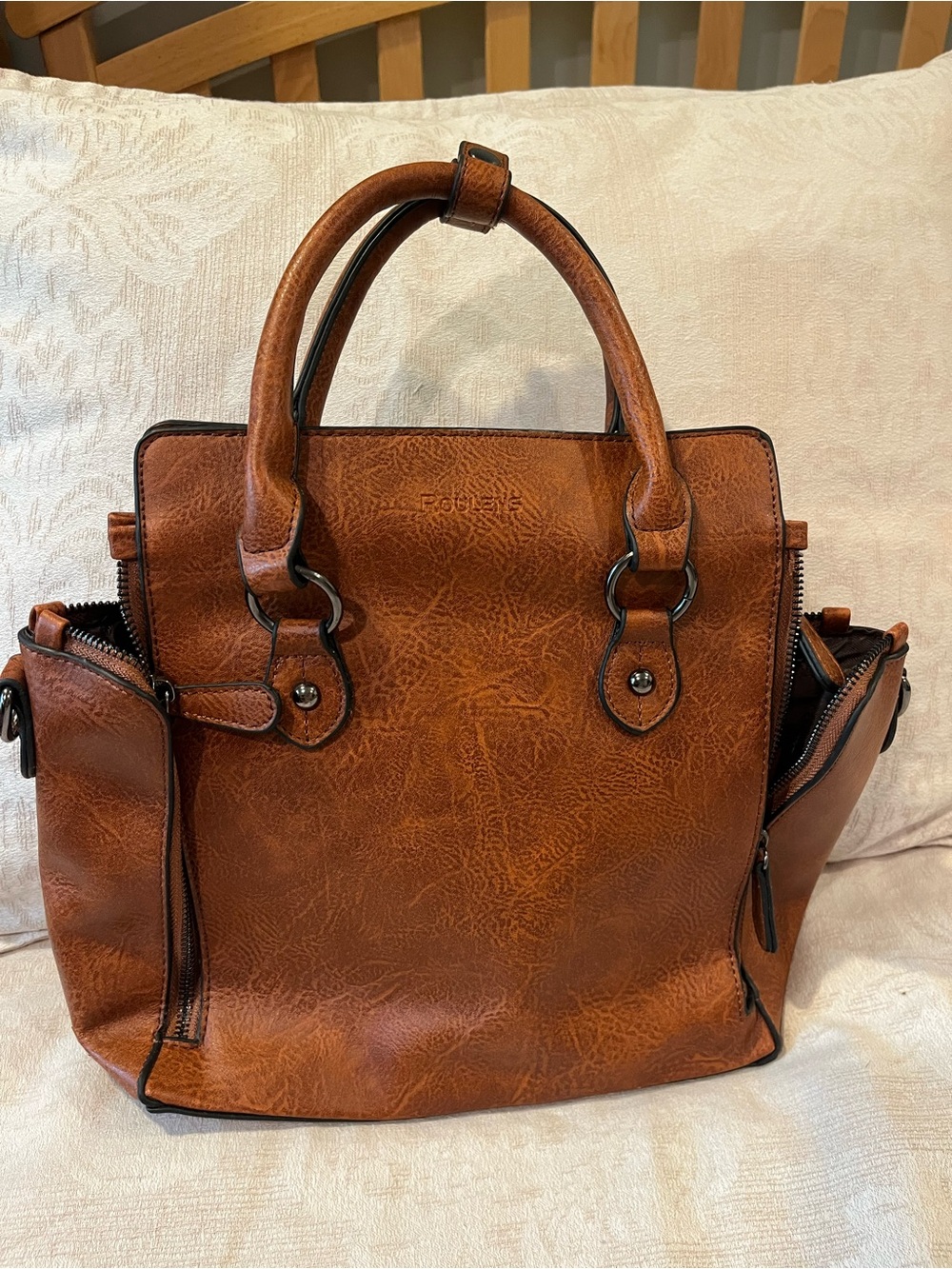 Roulens Leather Satchel Handbag in Brown